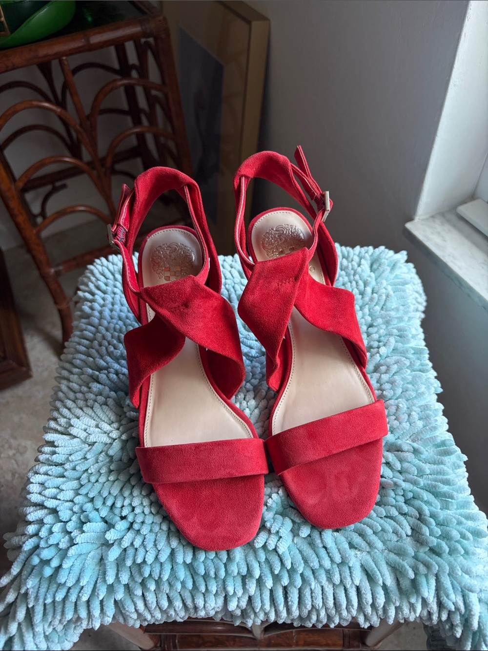 Vince Camuto Red Suede Women's Sandals - Classic Strappy Heel 8.5